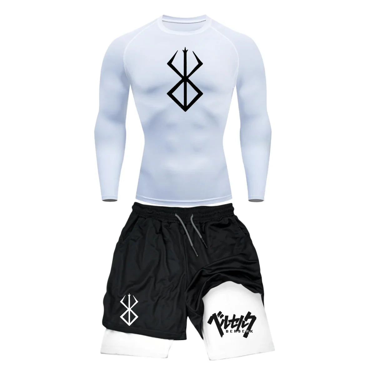 Men’s Berserk Guts Compression Set – Quick-Dry Rash Guard Top (Long or Short Sleeve) & Workout Shorts