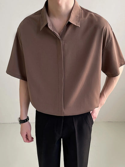 ort Sve Ice Silk irt Men's Casual Drapey Pure Color No Ironing Required Summer Faionable Youthful Stand Fit irt - Ellianto fashion Men's