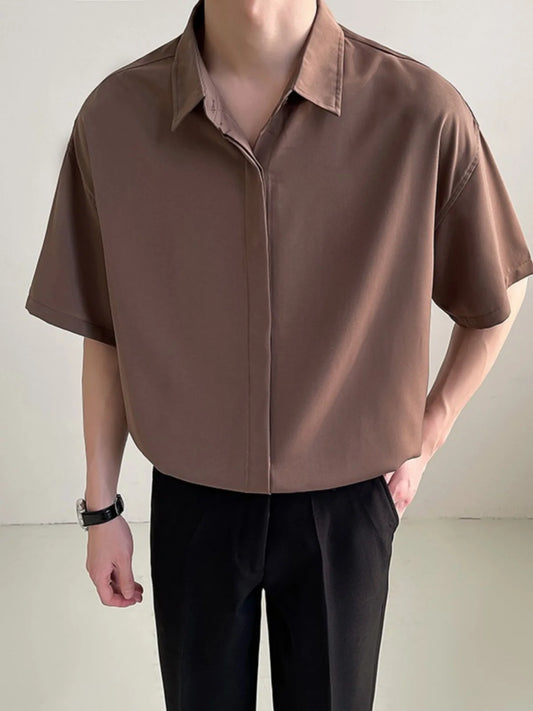 ort Sve Ice Silk irt Men's Casual Drapey Pure Color No Ironing Required Summer Faionable Youthful Stand Fit irt - Ellianto fashion Men's
