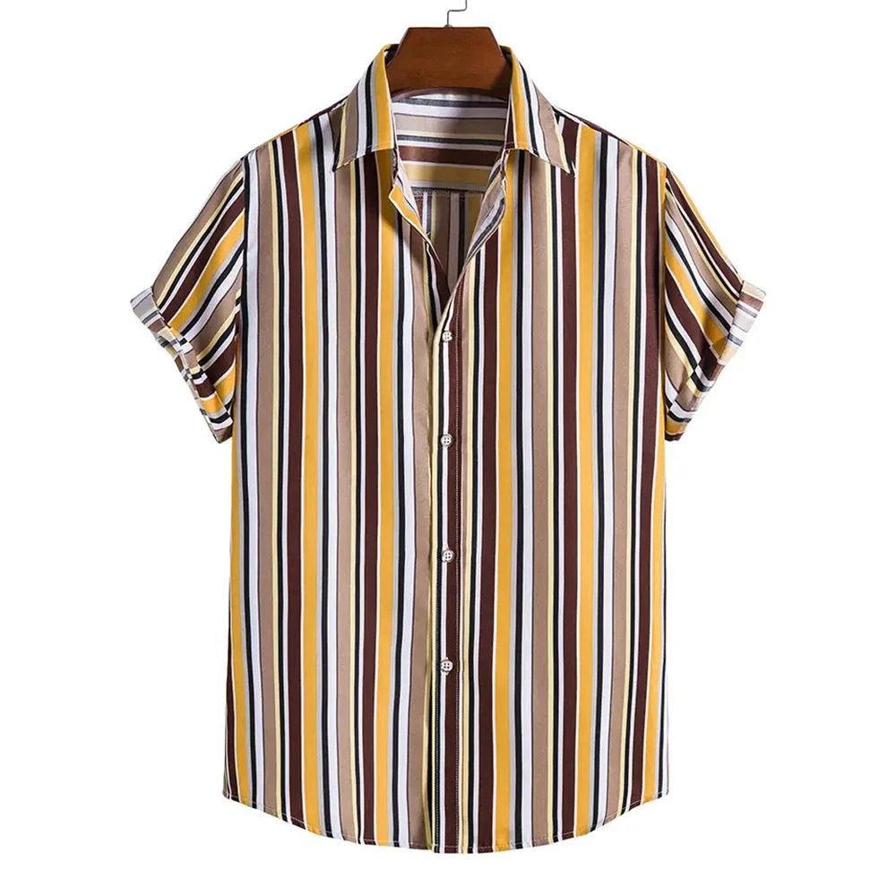 Summer New Short Sleeve Printed Shirt Men's Shirt Collar Casual Fashion Striped Shirt Thin Short Sleeve Shirt Men's - Ellianto fashion Men's