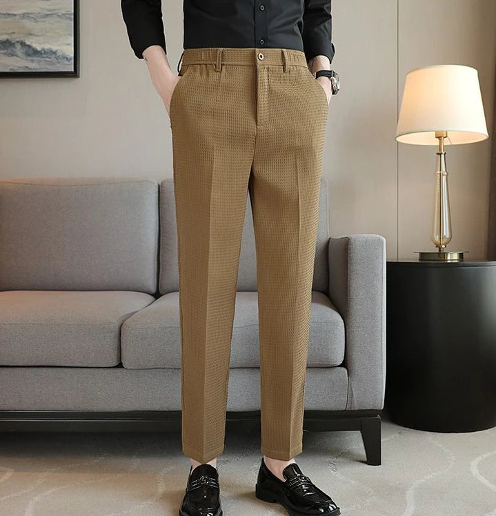 Trousers For Men Social Tailoring Slim Fit Khaki Business Waffle Tressed Work Wear Man Suits Pants Luxury Luxury Spring Clothes - Ellianto fashion Men's