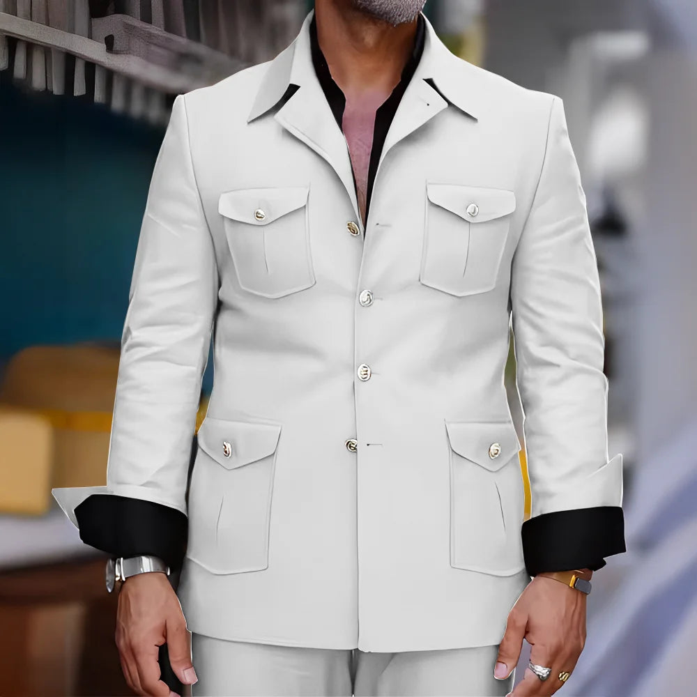 Tailored Casual Men Suits Orange 2 Pieces Set Safari Design Collar Autumn Coat Pant Business Designer Jacket Pant Men Prom Suits - Ellianto fashion Men's
