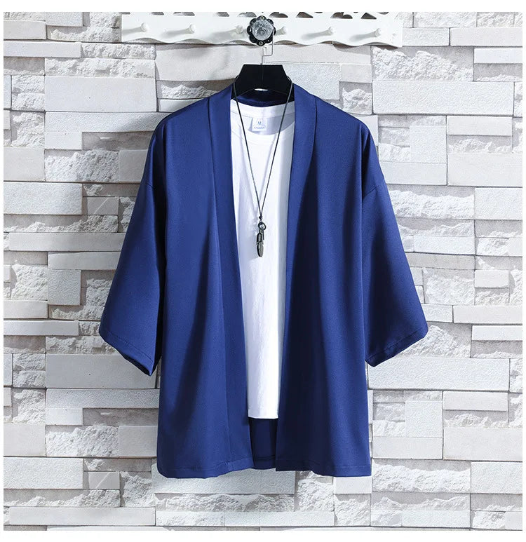 Kimono Men Cloak Kimono Para Hombre Black Coat White Cloak Beach Shirt Summer Haori Men Unisex Samurai Clothing Japanese Men - Ellianto fashion Men's