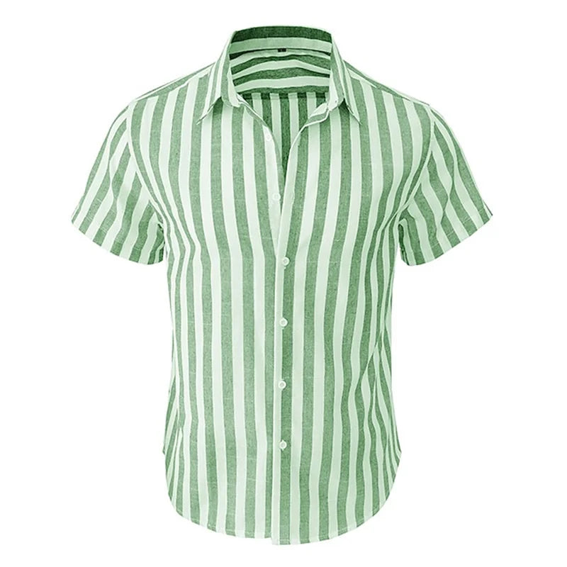 Alternating Striped men's Shirts Summer Minimalist Shirts Beach Casual Style Short Sleeved Shirt Men's Hawaii Vacation Shirt - Ellianto fashion Men's