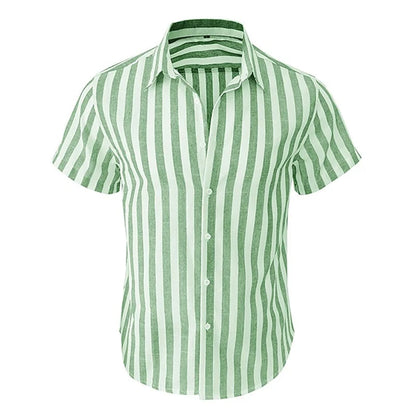 Alternating Striped men's Shirts Summer Minimalist Shirts Beach Casual Style Short Sleeved Shirt Men's Hawaii Vacation Shirt - Ellianto fashion Men's