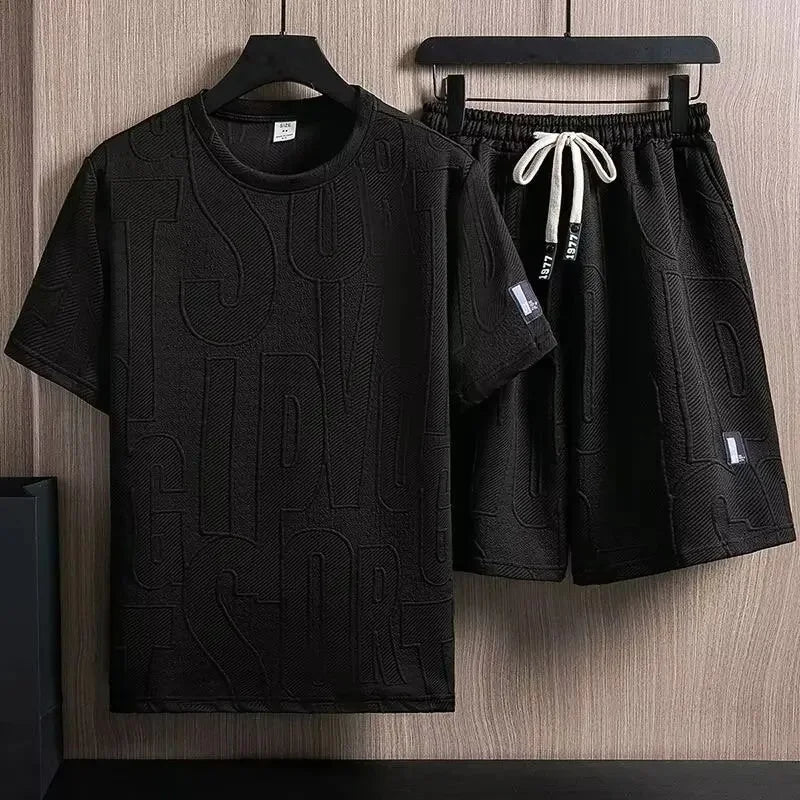 Casual Summer American Sports Wear Set for Men Short Sleeve T-Shirt And Shorts Two-Piece Suit Teenage Boy Fashion Outfit - Ellianto fashion Men's