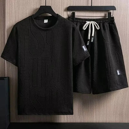 Casual Summer American Sports Wear Set for Men Short Sleeve T-Shirt And Shorts Two-Piece Suit Teenage Boy Fashion Outfit - Ellianto fashion Men's