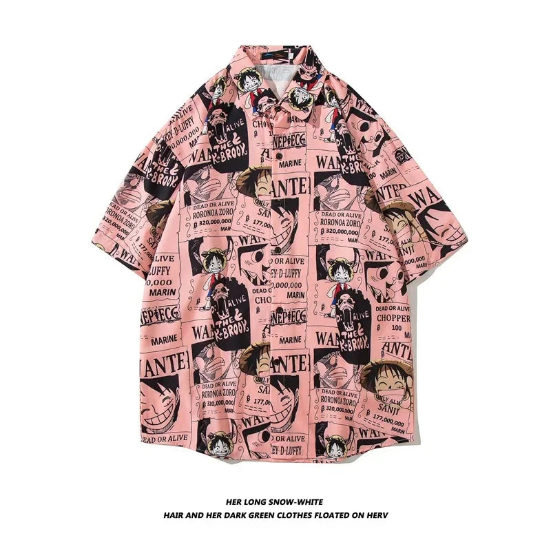 Retro Japanese Cartoon Short-Sleeve Shirt – Lightweight, Cool Comfort with Hong Kong-Inspired Streetwear Style for the Modern Gentleman