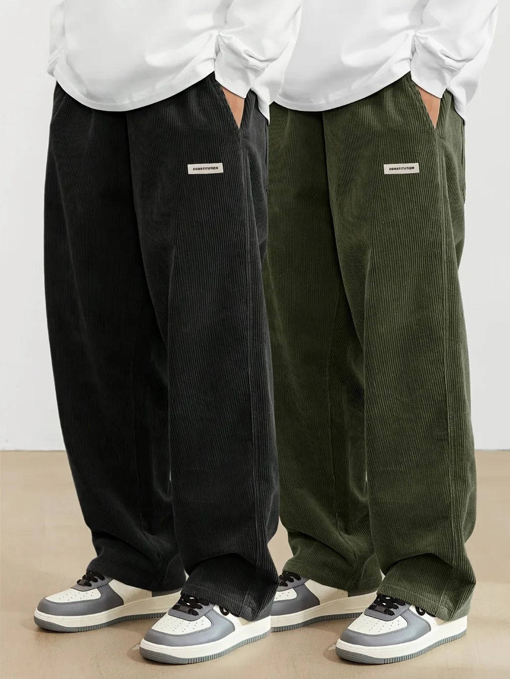 Corduroy pants men clothing Sweatpants Loose-Fit Casual Pants man baggy hosen Regular Length Trousers men cargo pants women - Ellianto fashion Men's