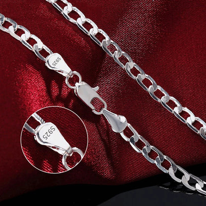 Men's 925 Sterling Silver Necklace 2/4/6/8/10/12MM 40-75cm Face Chain Necklace Lobster Clasp Men And Women Engagement Jewelry - Ellianto fashion Men's