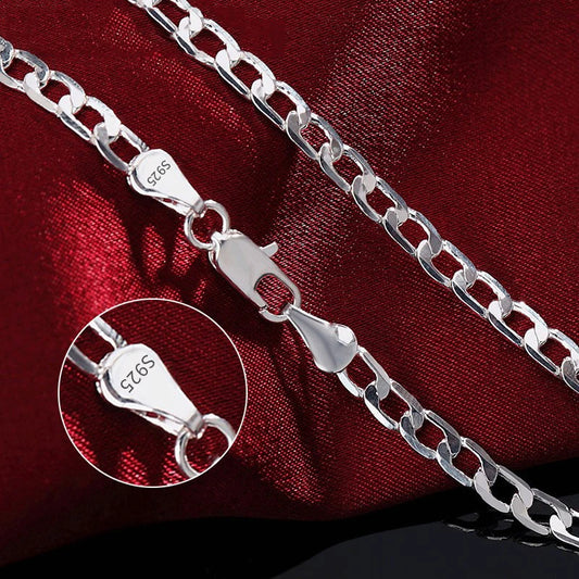 Men's 925 Sterling Silver Necklace 2/4/6/8/10/12MM 40-75cm Face Chain Necklace Lobster Clasp Men And Women Engagement Jewelry - Ellianto fashion Men's