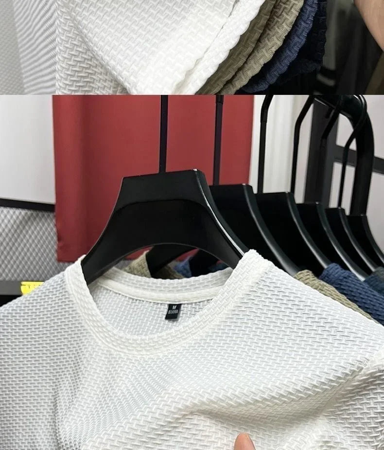 Men's Ice Silk T-Shirt Short Sleeve Lightweight Breathable Comfortable Cool Feeling Casual Trendy Summer Elastic Slim Fit - Ellianto fashion Men's