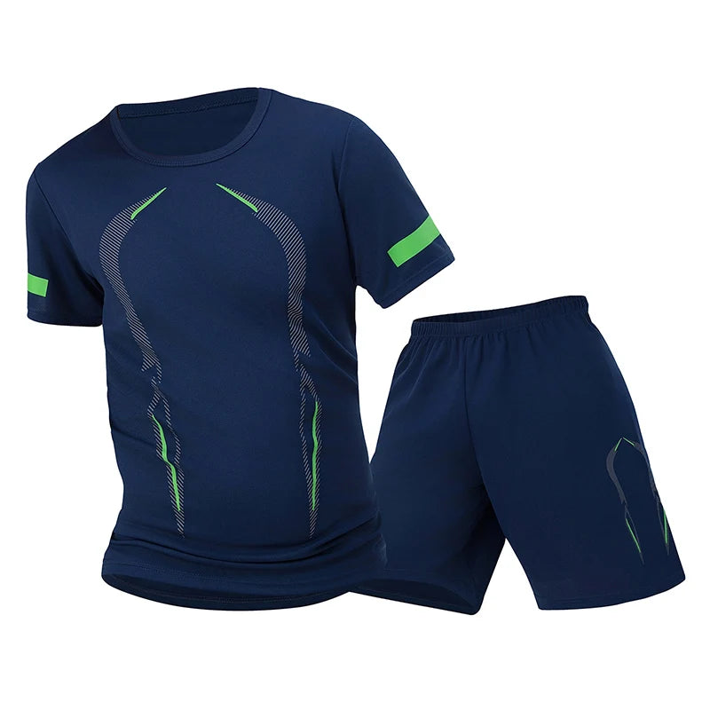 2 Pcs Men's Mesh Breathable Quick-drying Sports Suit Loose Plus Size Running Fitness Mountaineering Casual Short-sleeved Shorts