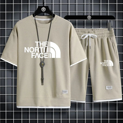 Set 2025 Summer Fashion Men's Korean-style sportswear set: short-sleeved T-shirt + Casual men's jogging pants and sports Shorts 2-pi - Ellianto fashion Men's