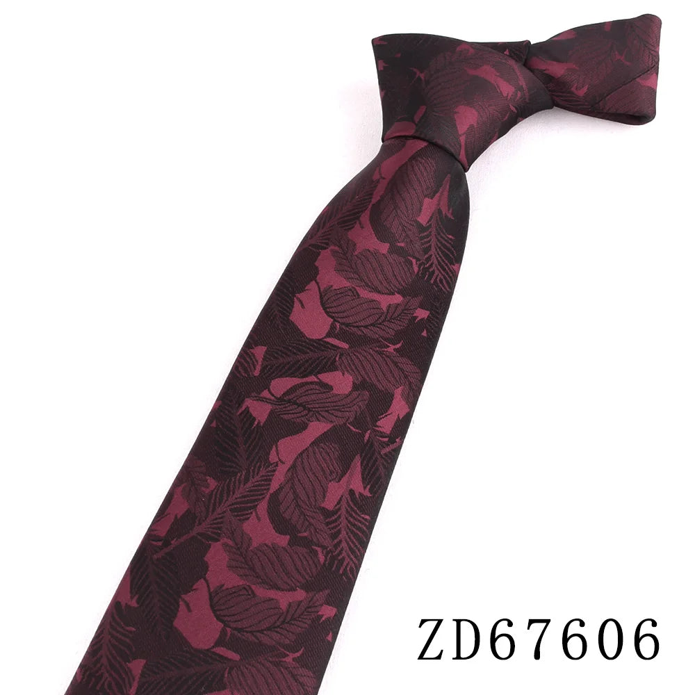 NEW 8cm Wide Tie For Man Jacquard Necktie Luxury Flower Business Neck Tie Suit Cravat Dark Red Ties For Wedding Party Men Gift - Ellianto fashion Men's