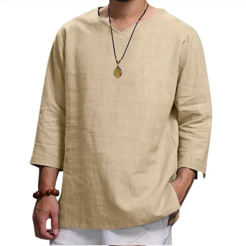 Men's New 3/4 Sleeve Loose Solid Casual Large Pullover Shirt - Ellianto fashion Men's