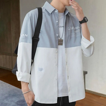 Men’s Colorblock Button-Down Jacket – Lightweight Cargo-Style Cardigan for Streetwear, Spring-Fall Comfort, and Trendy Korean Style