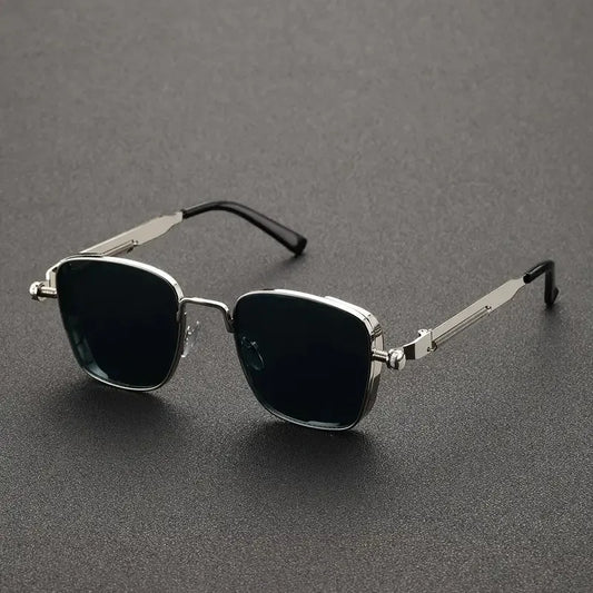 Men Driving Sunglasses Vintage Steampunk Square Sunglasses Metal Frame with Spring Hinges Women Eyepiece Trendy Driver Glasses - Ellianto fashion Men's