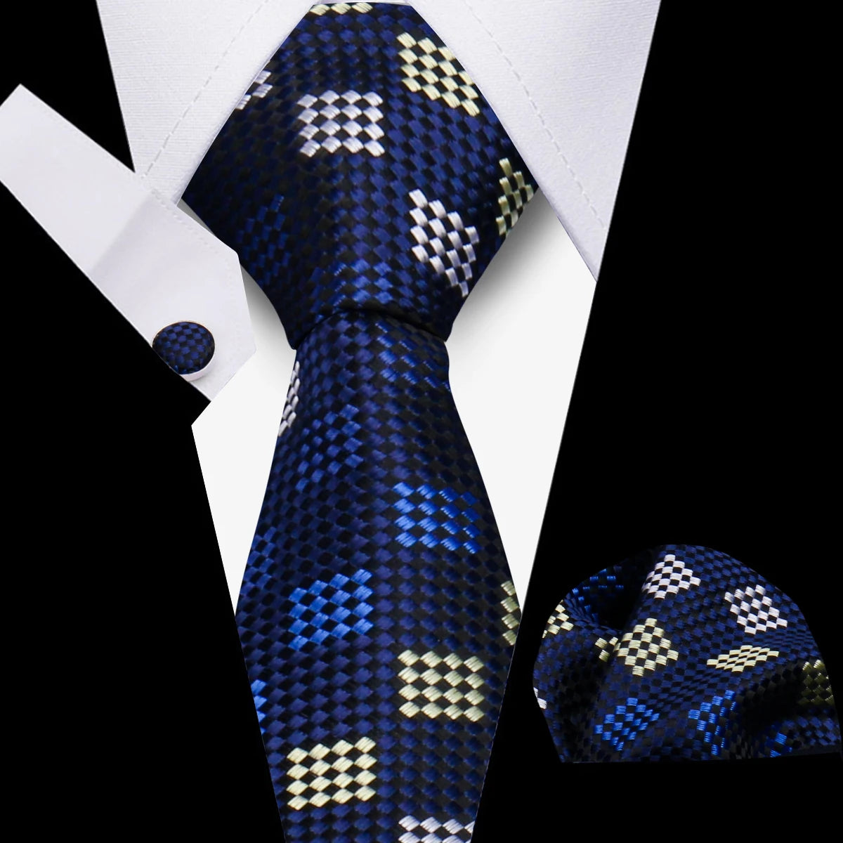 Business Ties For Men Tie Set Dots Necktie Classic Plaid Cufflinks Stripe Handkerchief For Wedding High Quality Formal Gravata - Ellianto fashion Men's