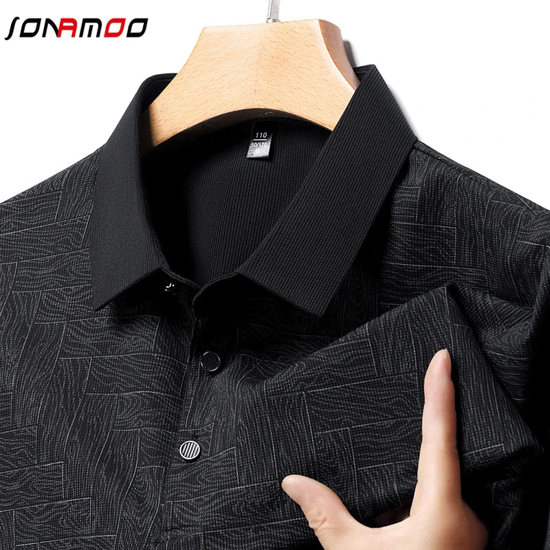 2025Summer New Men's Business Print Short Sleeved POLO Shirt Comfortable and Cool Casual Fashion T-shirt - Ellianto fashion Men's