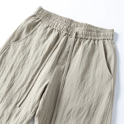 Men’s Thin Ice Silk Linen Casual Pants – Lightweight Wide-Leg Trousers with Drawstring, Straight Baggy Fit, and Elastic Waist for Effortless Comfort
