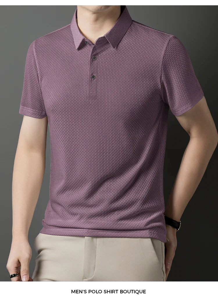2025 Summer Men's New Polo Shirt Seamless Premium Luxury Business Casual Golf Slim Fit Blouse Collar T-shirt Men Clothing - Ellianto fashion Men's