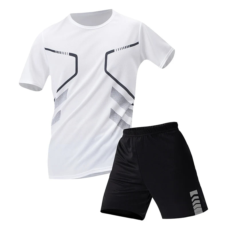 Men’s 2-Piece Sports Quick-Dry Set – Lightweight Round-Neck Shirt & Joker Stretch Shorts for Comfortable Running, Fitness, and Badminton Performance