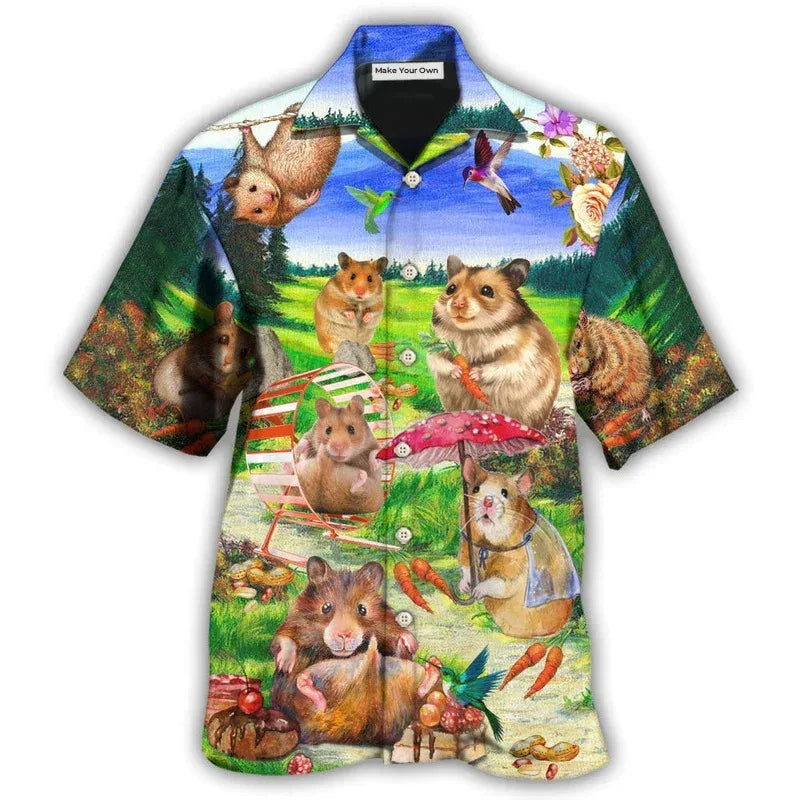 Summer Hawaiian Hamster 3D Print Shirt – Lightweight, Cozy Comfort and Effortless Beach Style for the Modern Gentleman
