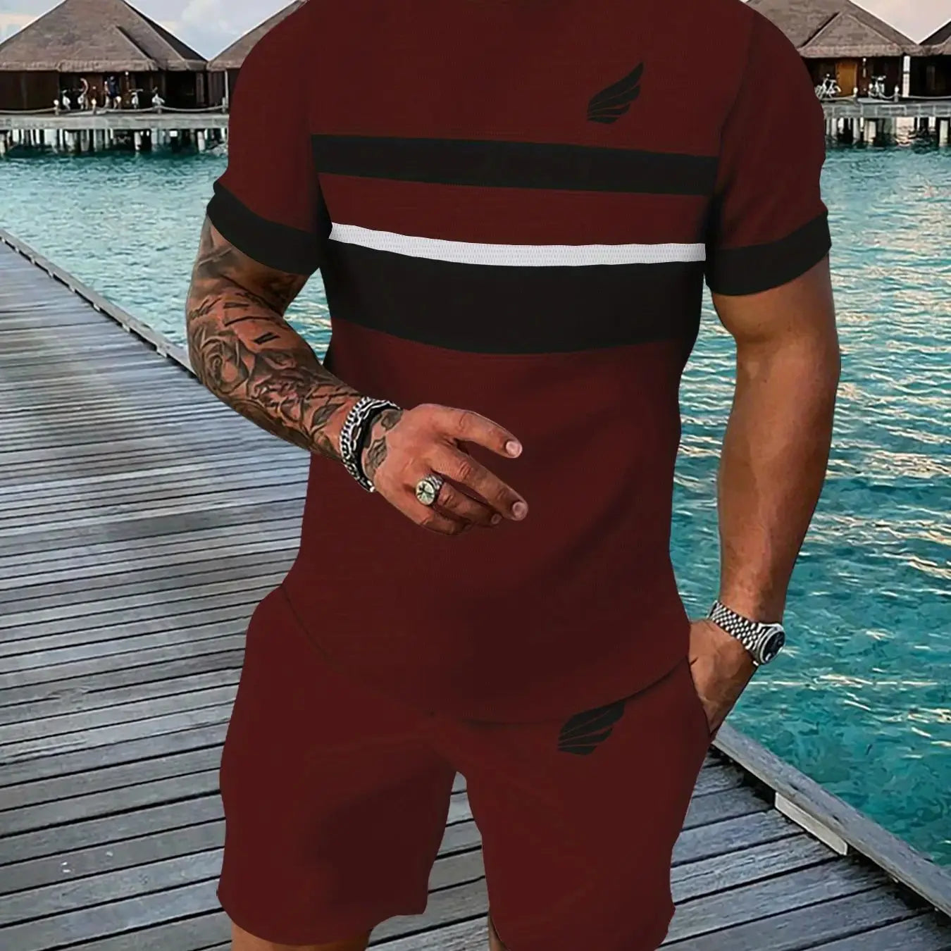 Casual sportswear set. Breathable outdoor casual men's T-shirt and pants set. Summer 3D printing suit for adult men. - Ellianto fashion Men's