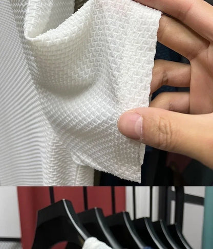 Men's Ice Silk T-Shirt Short Sleeve Lightweight Breathable Comfortable Cool Feeling Casual Trendy Summer Elastic Slim Fit - Ellianto fashion Men's