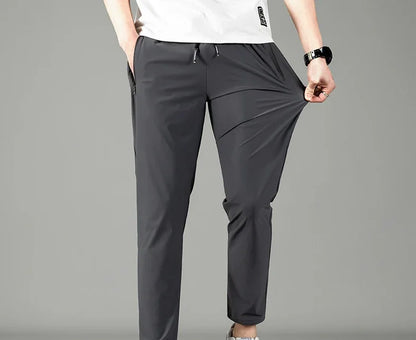 Korean Ice Silk Pants Men's Summer Thin Casual Pants Men's Quick Dry Summer Men's Straight Leg Loose Leg Tracksuit Pants M-8XL - Ellianto fashion Men's