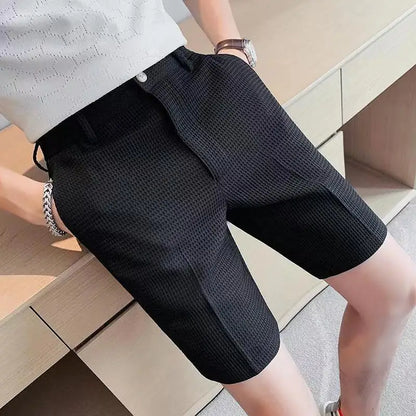 Summer Men Waffle Thin Coffee Suit Shorts Streetwear Fashion Male Clothes Korean Casual Pocket Straight 5 Points Ice Short Pants - Ellianto fashion Men's
