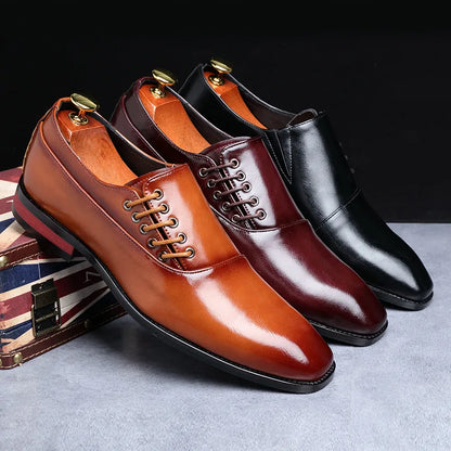 Stylish Man Oxford Shoes Leather Lace Up Mens Business Casual Dress Shoe Fashion Wedding Party British Style Comfortable - Ellianto fashion Men's
