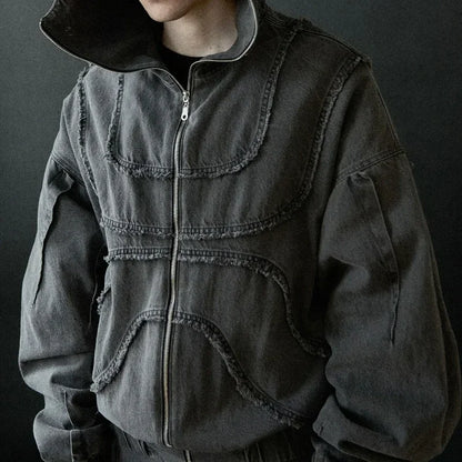 Y2K Denim Jacket American Splicing Style Gothic Vintage Trend Unisex Streetwear Punk High Street Oversized Leisure Zip Up Hoodie