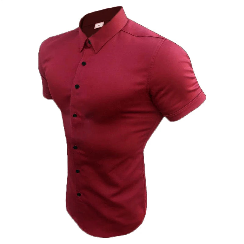 Summer Fashion Super Slim Fit Short Sleeve Shirts Men Classic Casual Dress Shirt Male Hipster Relaxed Luxe Formal Shirt - Ellianto fashion Men's