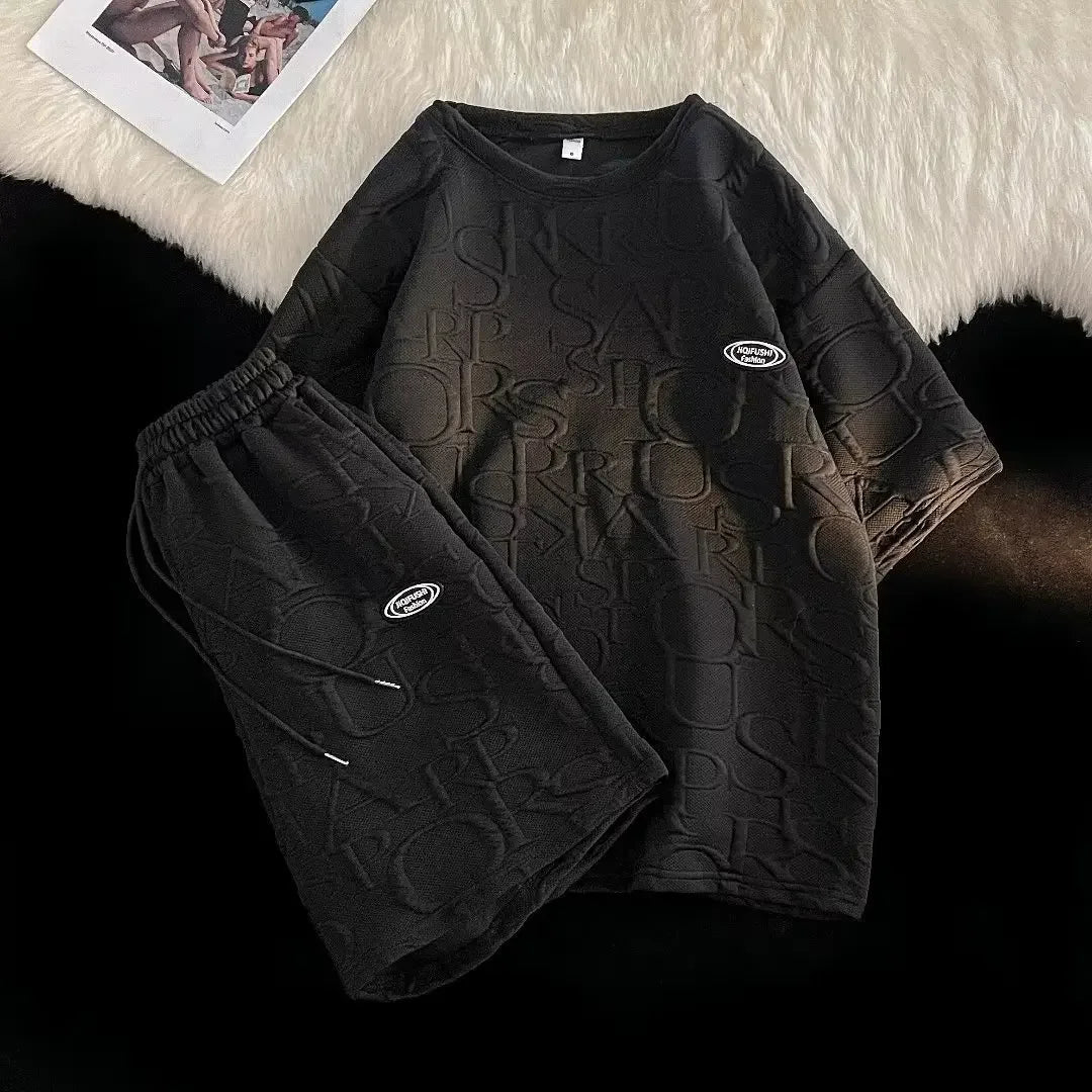 Summer Casual Sportswear Men's Short Sleeve T-Shirt And Shorts Set Loose Fit Trendy Brand Five-Quarter Length Comfortable - Ellianto fashion Men's