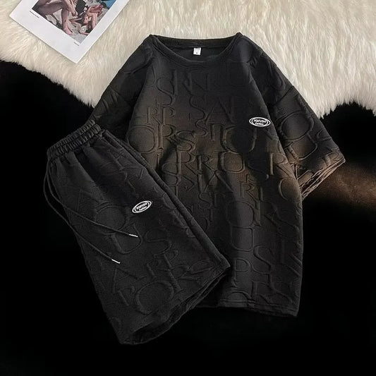 Summer Casual Sportswear Men's Short Sleeve T-Shirt And Shorts Set Loose Fit Trendy Brand Five-Quarter Length Comfortable - Ellianto fashion Men's
