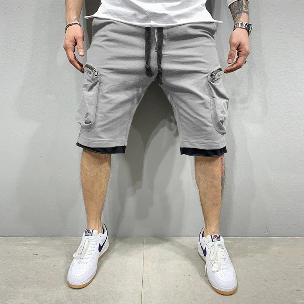 Mens Summer Cargo Shorts Cotton Workout Fitness Shorts Breathable Jogger Training Gyms Bodybuilding Multi Pocket Yellow Shorts - Ellianto fashion Men's