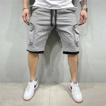 Mens Summer Cargo Shorts Cotton Workout Fitness Shorts Breathable Jogger Training Gyms Bodybuilding Multi Pocket Yellow Shorts - Ellianto fashion Men's