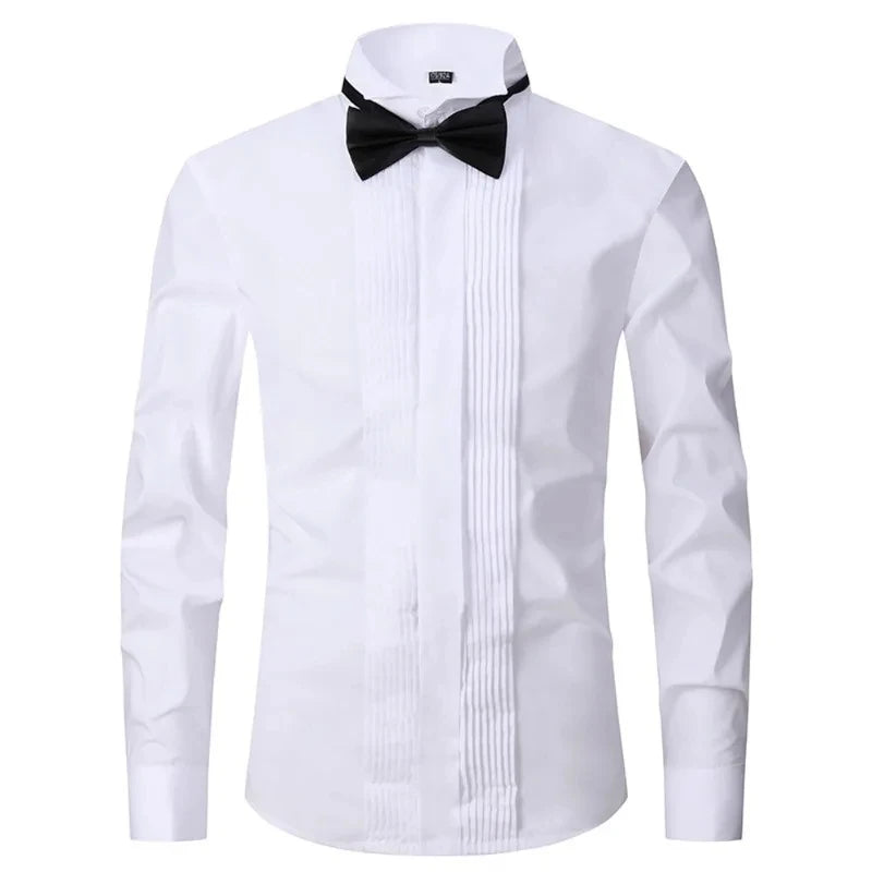 M~6XL Men's French Cuff Dress Shirt White Long Sleeve Social Male Shirts Regular Fit Party Dinner Wedding Cufflinks Formal Shirt - Ellianto fashion Men's