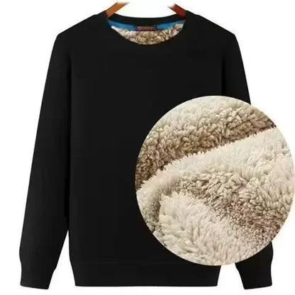 Thickened Fleece-Lined Men's Round Neck Sweatshirt Winter Warm Base Layer Top Innermen's Wear Clothes Loose Style Hoodies