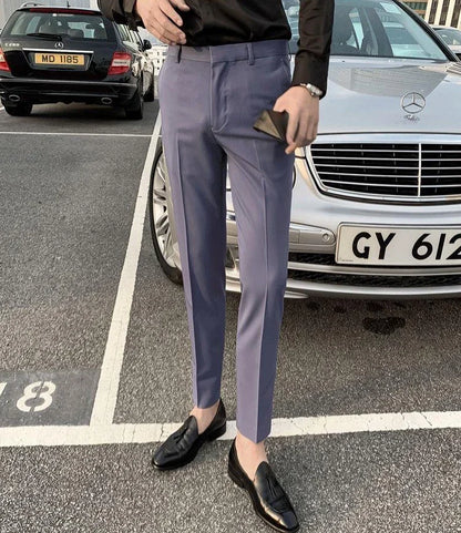 2025 Tressed Male Suit Trousers White Slim Fit Men's Summer Pants Straight 2024 Luxury Formal Work Wear New In Fabric Elegant Luxury - Ellianto fashion Men's