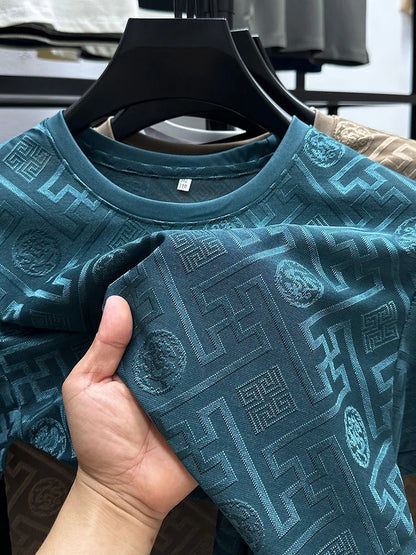 Fashion new brand ice silk breathable short sleeved men's round neck top cool and comfortable T-shirt men's clothing 2025 summer - Ellianto fashion Men's