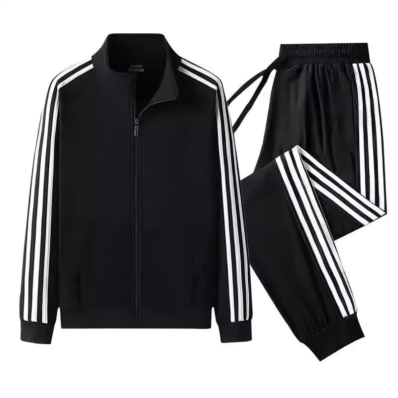 Casual Sportswear Set for Men Spring Autumn Thin Three-Stripes Open Cardigan Hoodie Pants Combo Lightweight Male Outfit - Ellianto fashion Men's