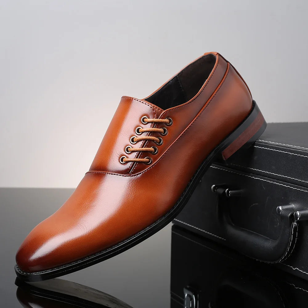 Stylish Man Oxford Shoes Leather Lace Up Mens Business Casual Dress Shoe Fashion Wedding Party British Style Comfortable - Ellianto fashion Men's