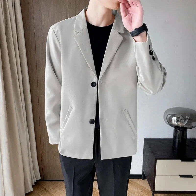 Casual Black Single-Breasted Men's Suit Jacket Korean Trendy Brand Business Spring Autumn Fashionable Small-Sized Menswear - Ellianto fashion Men's