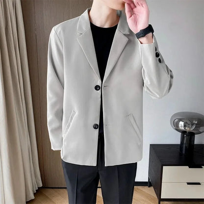 Casual Black Single-Breasted Men's Suit Jacket Korean Trendy Brand Business Spring Autumn Fashionable Small-Sized Menswear - Ellianto fashion Men's