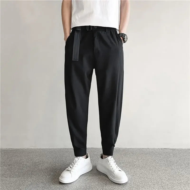 Stylish Barber Men's Wear Casual Cropped Pants Bunched Feet Pants Social Spirit Small Group Trousers Loose Fit Other Material - Ellianto fashion Men's