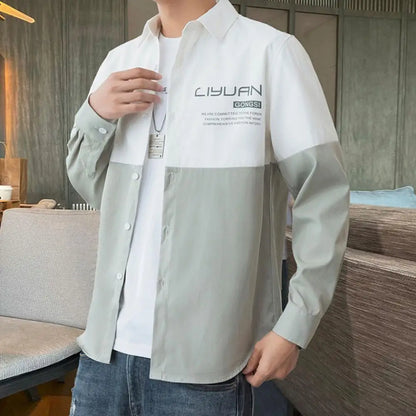 Men’s Colorblock Button-Down Jacket – Lightweight Cargo-Style Cardigan for Streetwear, Spring-Fall Comfort, and Trendy Korean Style