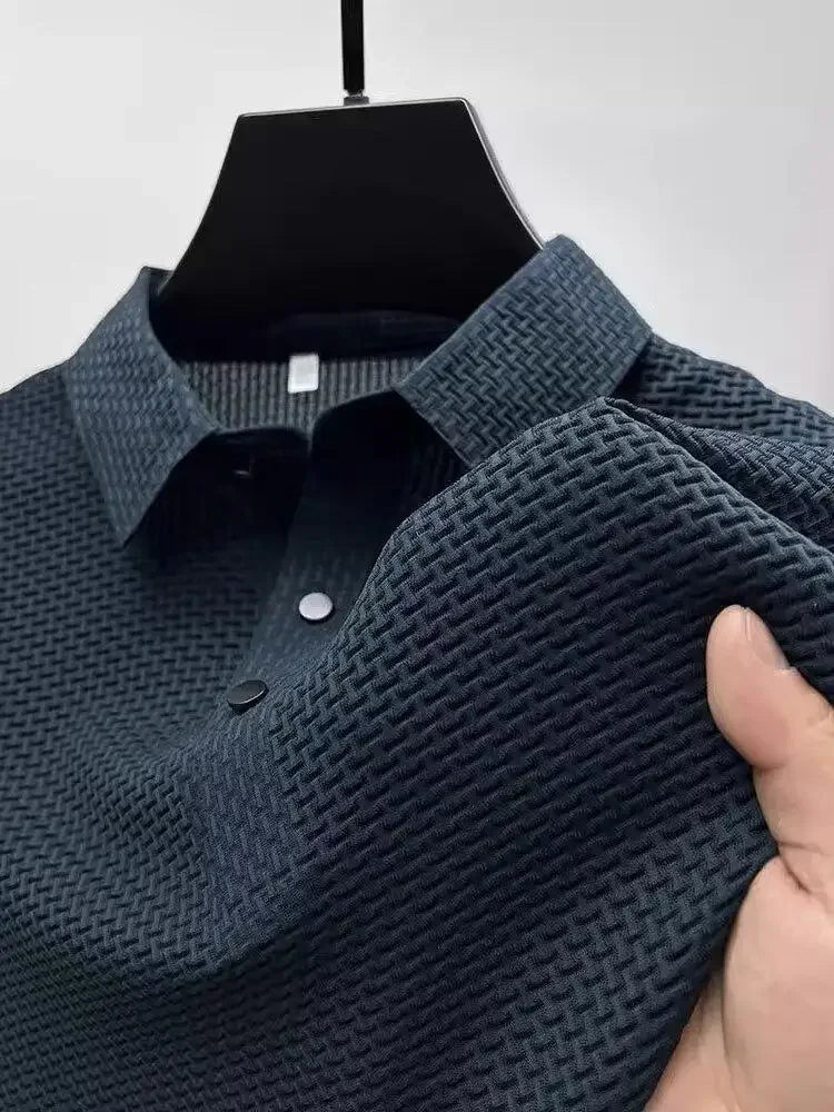 Summer New Ice Silk Mesh Short Sleeve POLO Shirt Men's Solid Color Versatile Cool Feeling Business Casual Half Sleeve Top Trendy - Ellianto fashion Men's